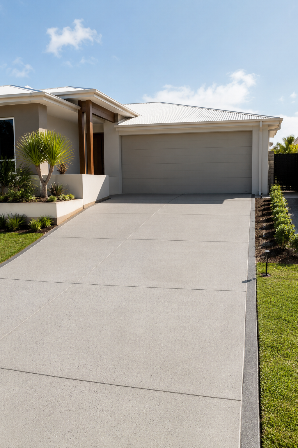 Modern completed concrete driveway