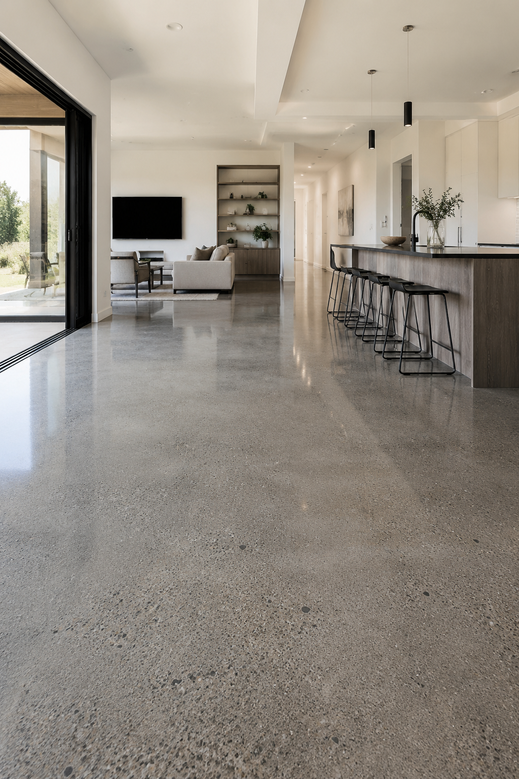 Polished concrete flooring in a modern home